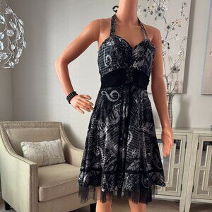 Hot Topic Black & Grey Music Note Piano Dress Size Large